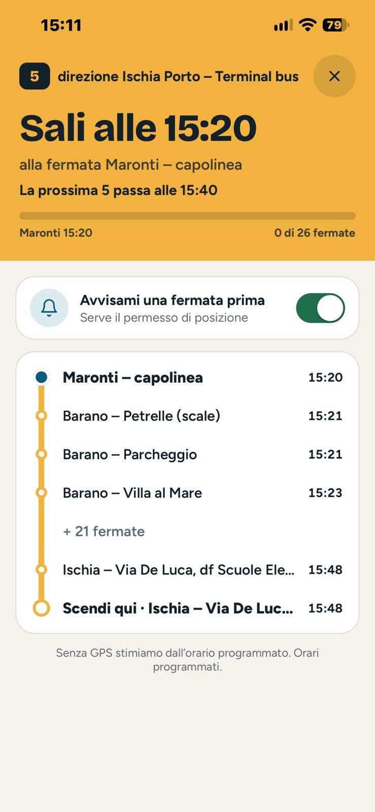 Viaggio in corso: sali alle 15:20 alla fermata Maronti, la prossima linea 5 passa alle 15:40